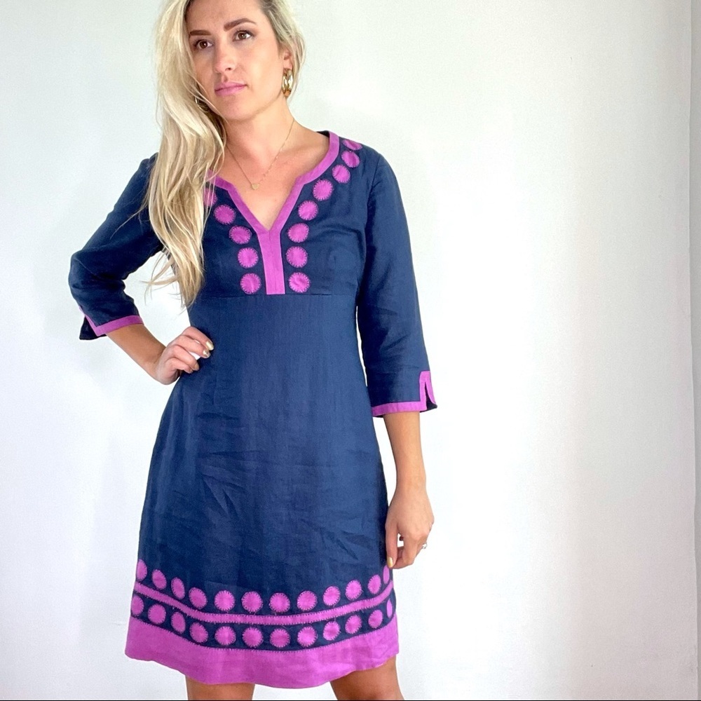 Boden Navy Blue and Purple Linen Dress size 6